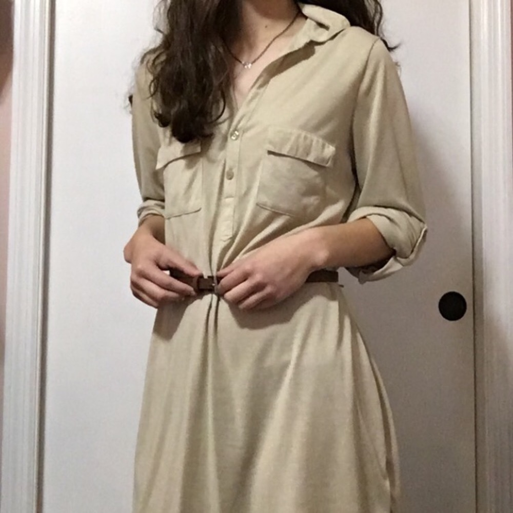 Tan quarter button-up dress